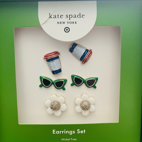 Kate Spade Multicolor Earring Set of 3 New In Box.  Coffee, Sunglasses & Daisies - Picture 2 of 4